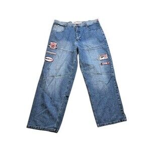 Southpole Y2K Skater Baggy Jeans Men's Size 44 Racing Patches - Grunge Denim